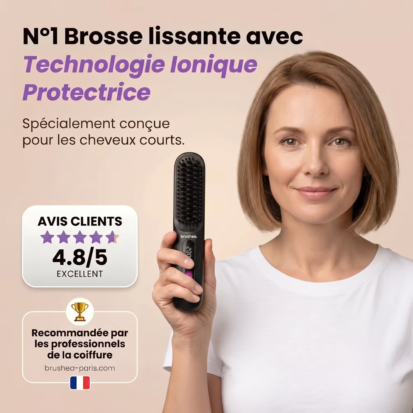 brushea PRO 2.0 - Brosse lissante portable N°1 pour cheveux courts