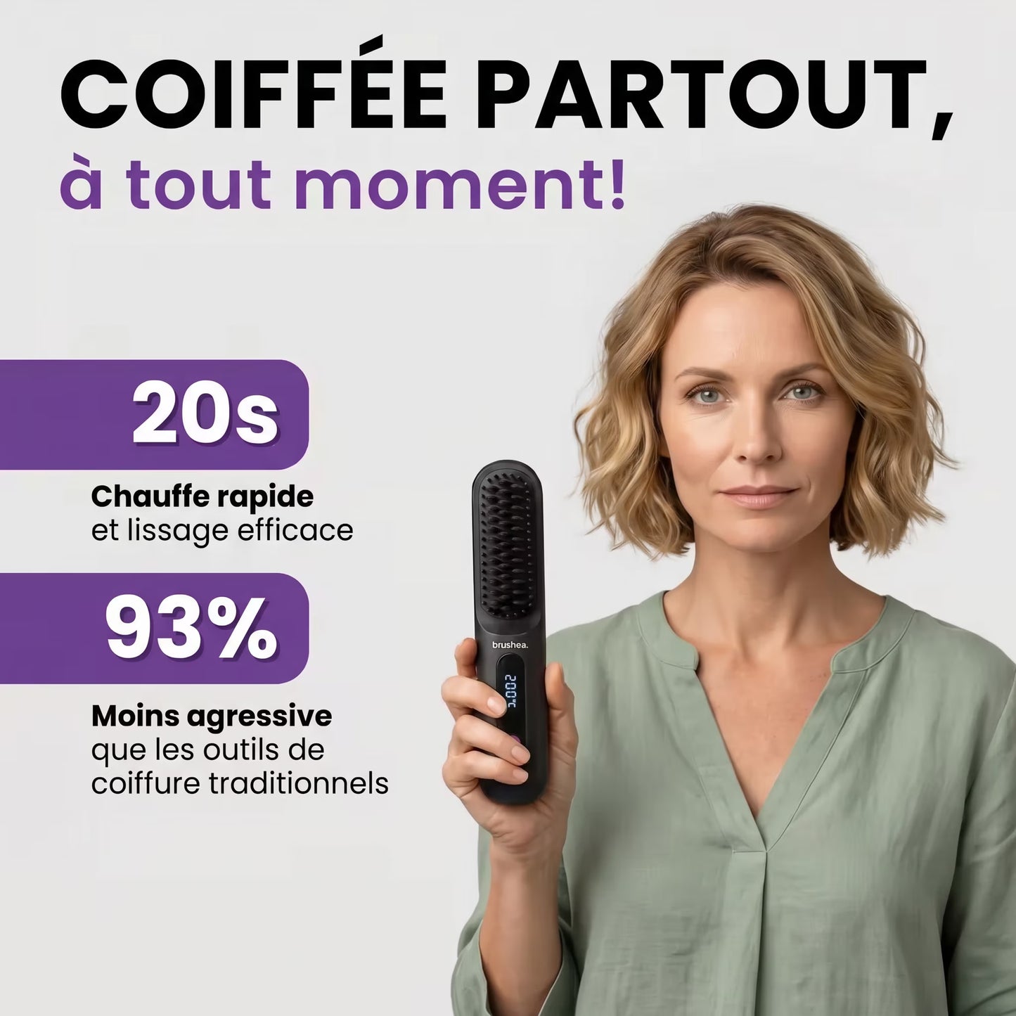 brushea PRO 2.0 - Brosse lissante portable N°1 pour cheveux courts