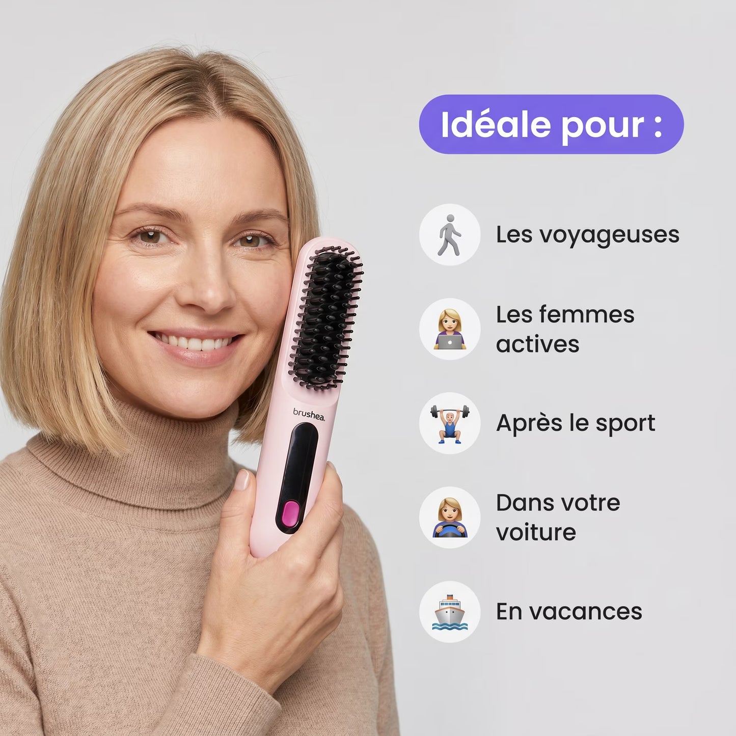 brushea PRO 2.0 - Brosse lissante portable N°1 pour cheveux courts
